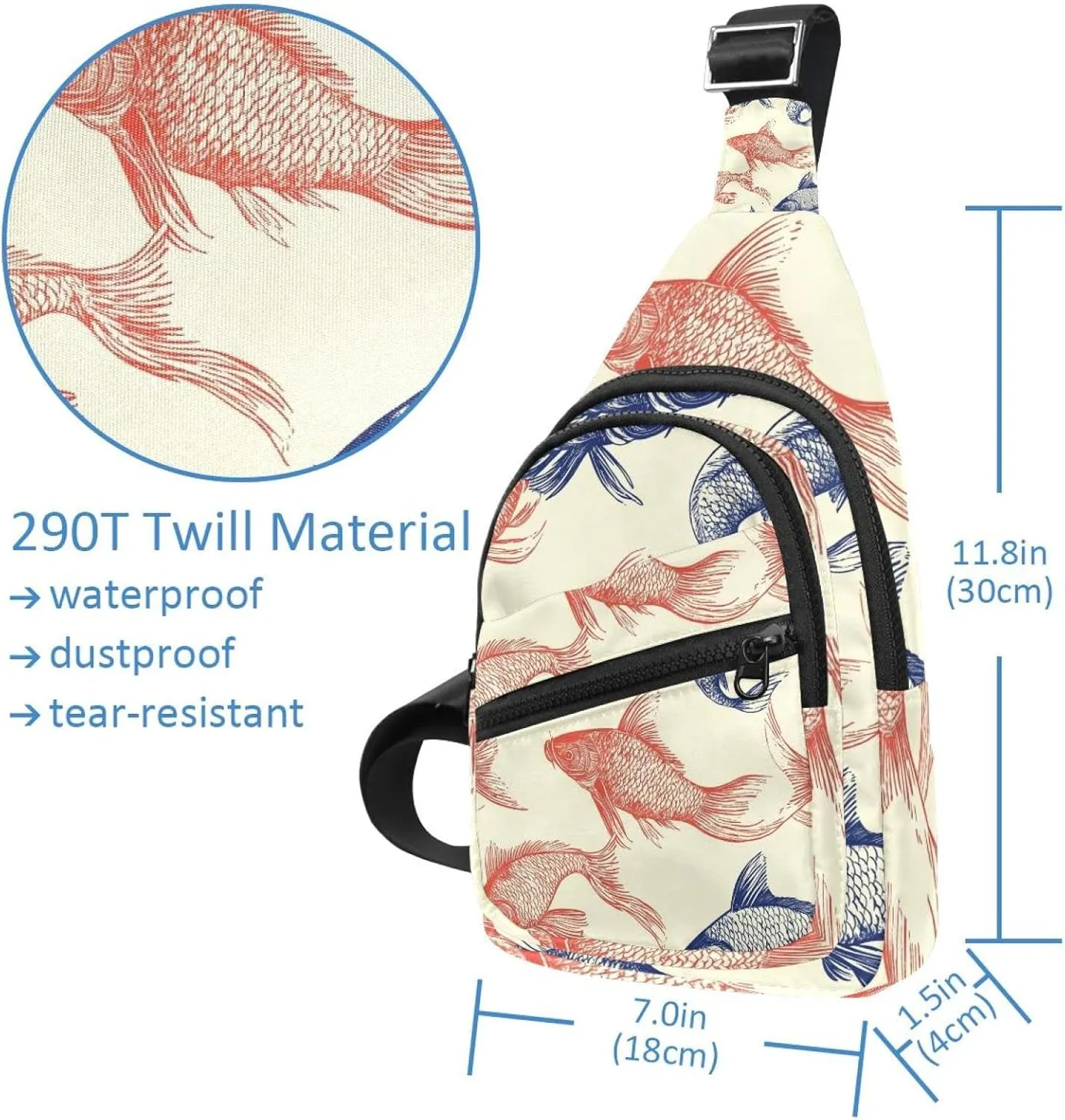 Fanny Pack Cross Body Bag for Outdoors Hiking Traveling, fish swim animal
