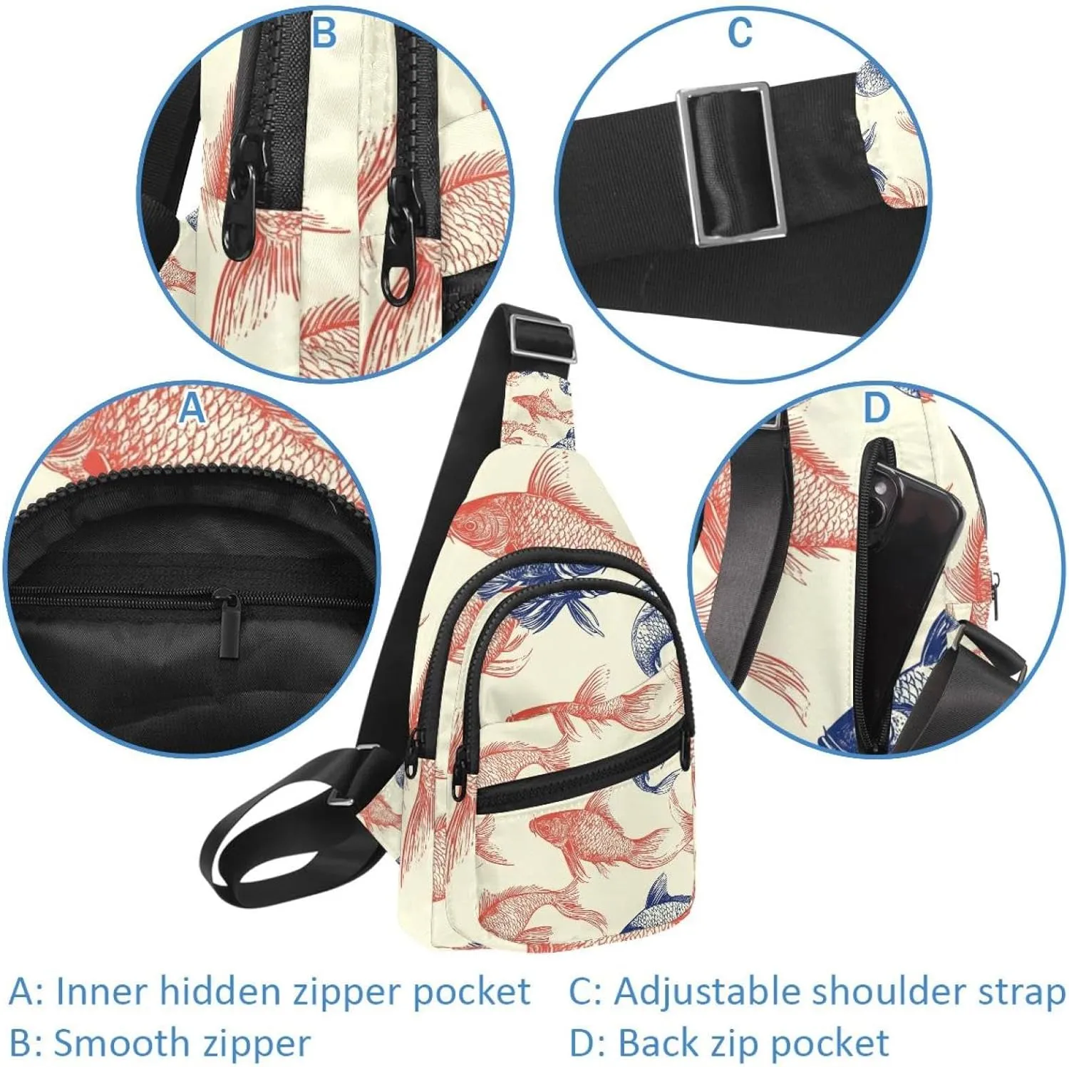 Fanny Pack Cross Body Bag for Outdoors Hiking Traveling, fish swim animal