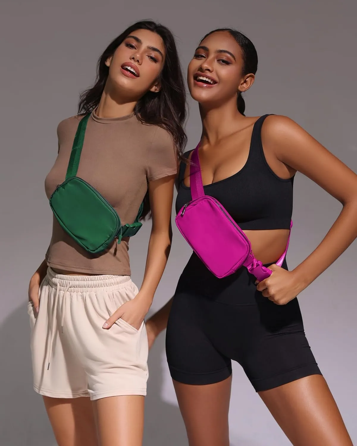 Fanny Pack Cross Body Bag Small Crossbody Bags for Women Men Trendy Nylon Waterproof Mini Purse Travel Running Belt Bag Lulu Dupes Bum Hip Chest Waist Pack Side Bag Must Have Fuchsia