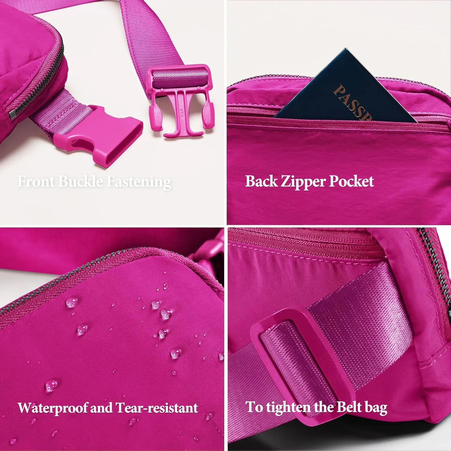 Fanny Pack Cross Body Bag Small Crossbody Bags for Women Men Trendy Nylon Waterproof Mini Purse Travel Running Belt Bag Lulu Dupes Bum Hip Chest Waist Pack Side Bag Must Have Fuchsia
