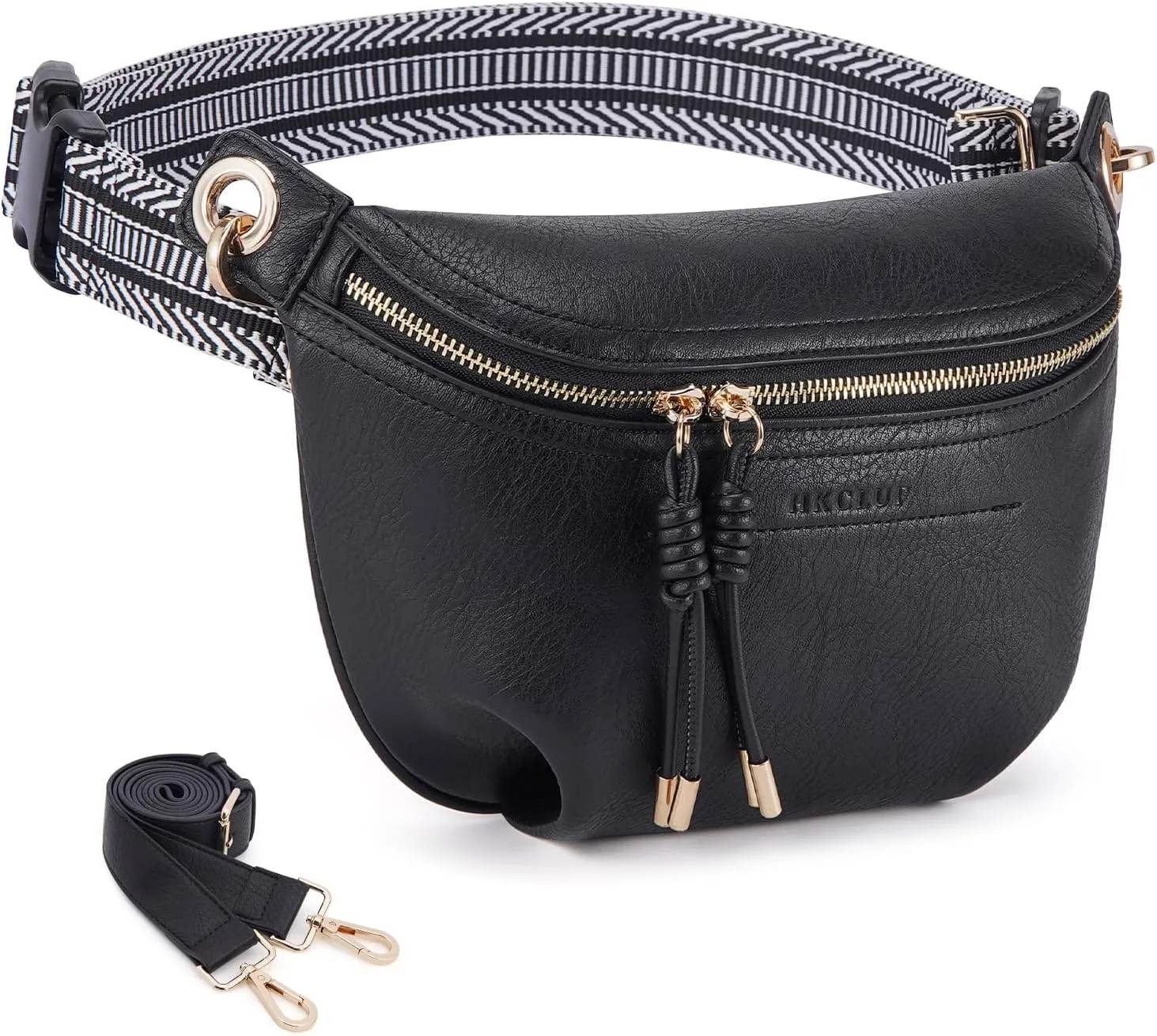 Fanny Pack Crossbody Bags for Women Vegan Leather Belt Bag Waist Pack Causal Chest Bum Bag With 2 Straps Black
