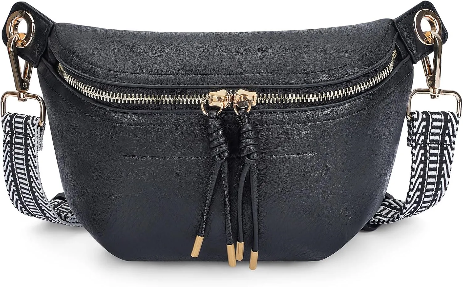Fanny Pack Crossbody Bags for Women Vegan Leather Belt Bag Waist Pack Causal Chest Bum Bag With 2 Straps Black