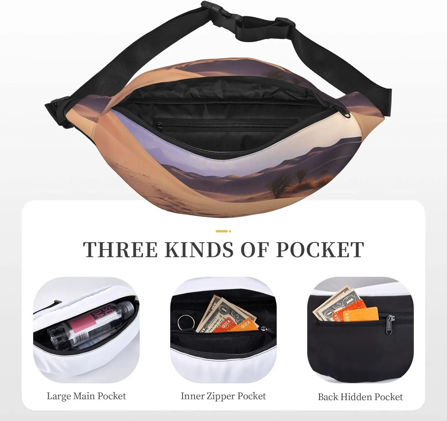 Fanny Pack Desert Waist Pack For Women Men Waterproof Belt Bag With Adjustable Belt Casual Crossbody Bag Travel Waist Bag For Sports Running Cycling