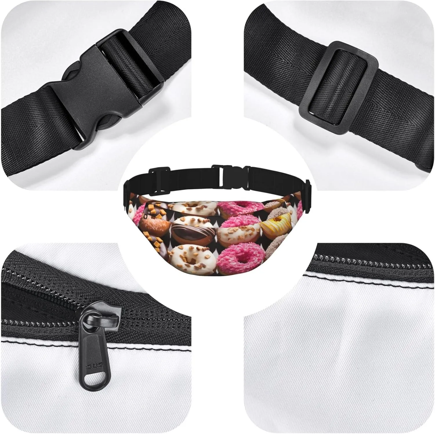 Fanny Pack Different Flavors Of Doughnuts Waist Pack For Women Men Waterproof Belt Bag With Adjustable Belt Casual Crossbody Bag Travel Waist Bag For Sports Running Cycling