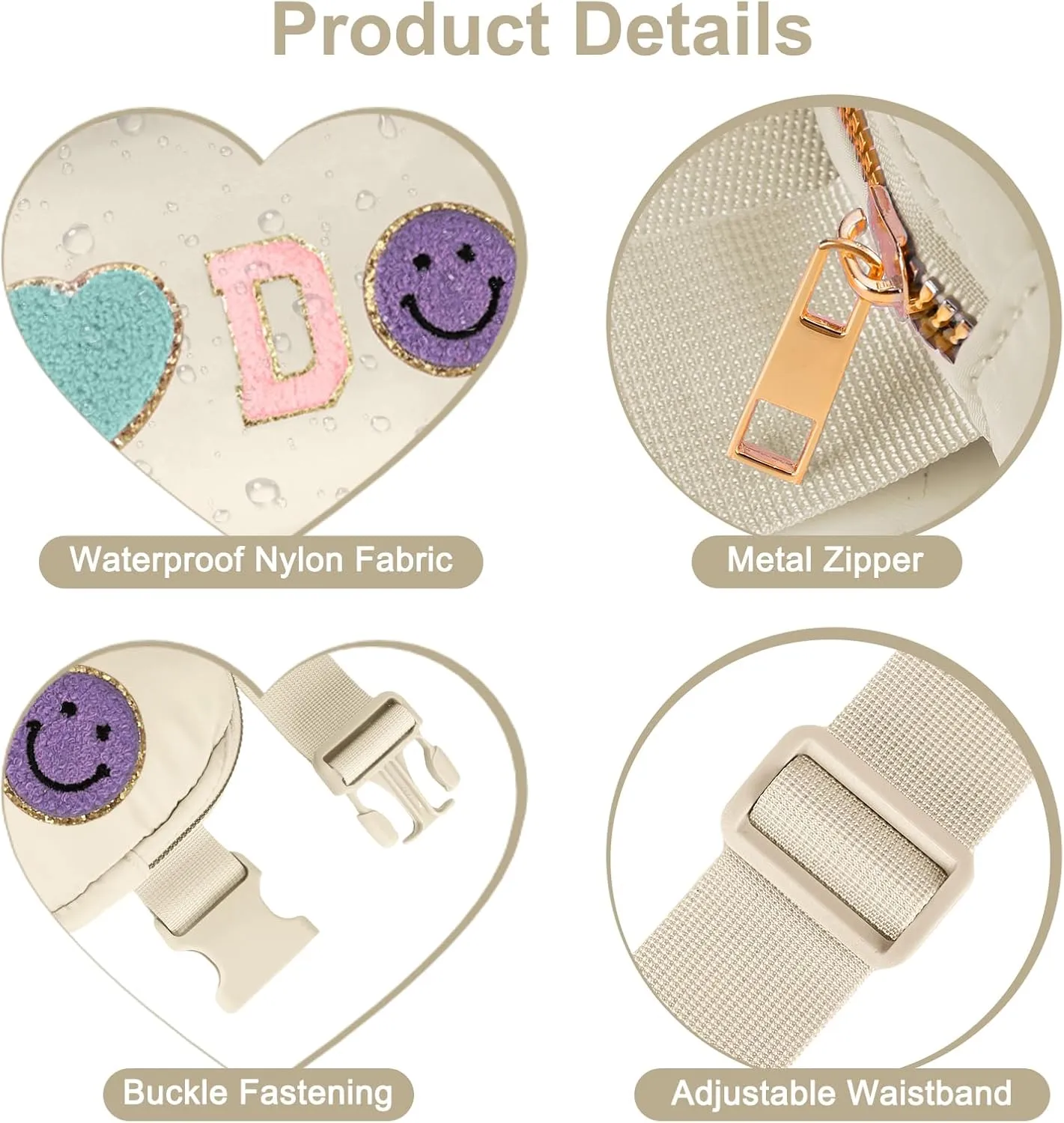 Fanny Pack for Girls 4-14, Nylon Kids Crossbody Bag Belt Bag with Keychain, Cream (Cream C)