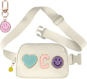 Fanny Pack for Girls 4-14, Nylon Kids Crossbody Bag Belt Bag with Keychain, Cream (Cream C)
