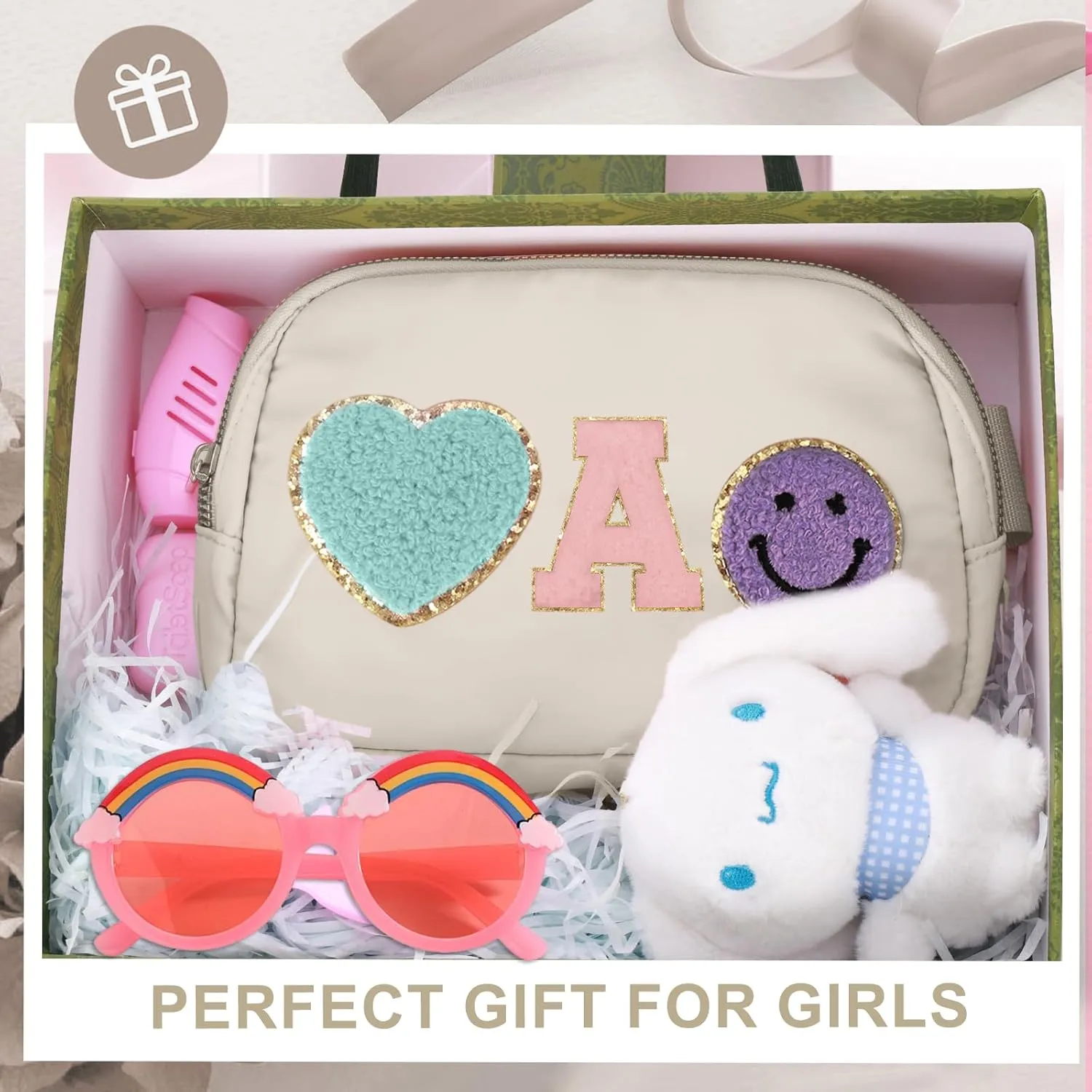 Fanny Pack for Girls 4-14, Nylon Kids Crossbody Bag Belt Bag with Keychain, Cream (Cream C)