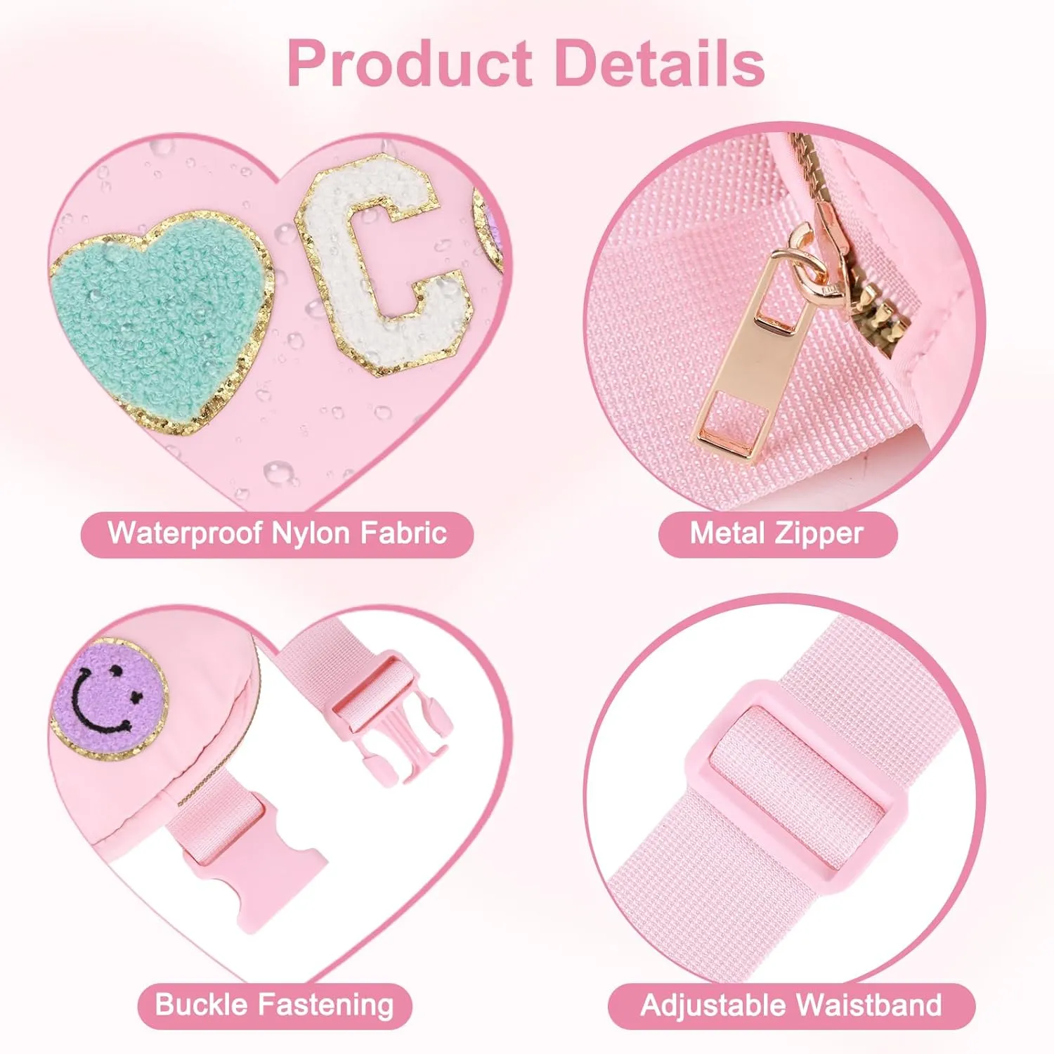 Fanny Pack for Girls 4-14, Nylon Kids Crossbody Bag Belt Bag with Keychain, Party Waist Bags for Kids Teens Girls, Personalized Gifts for Birthday Party Christmas, Pink A