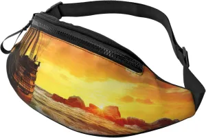 Fanny Pack for Men Women Crossbody Waist Bag Pirate ship in the sunset Belt Bag with Adjustable Strap Hip Bum Bag