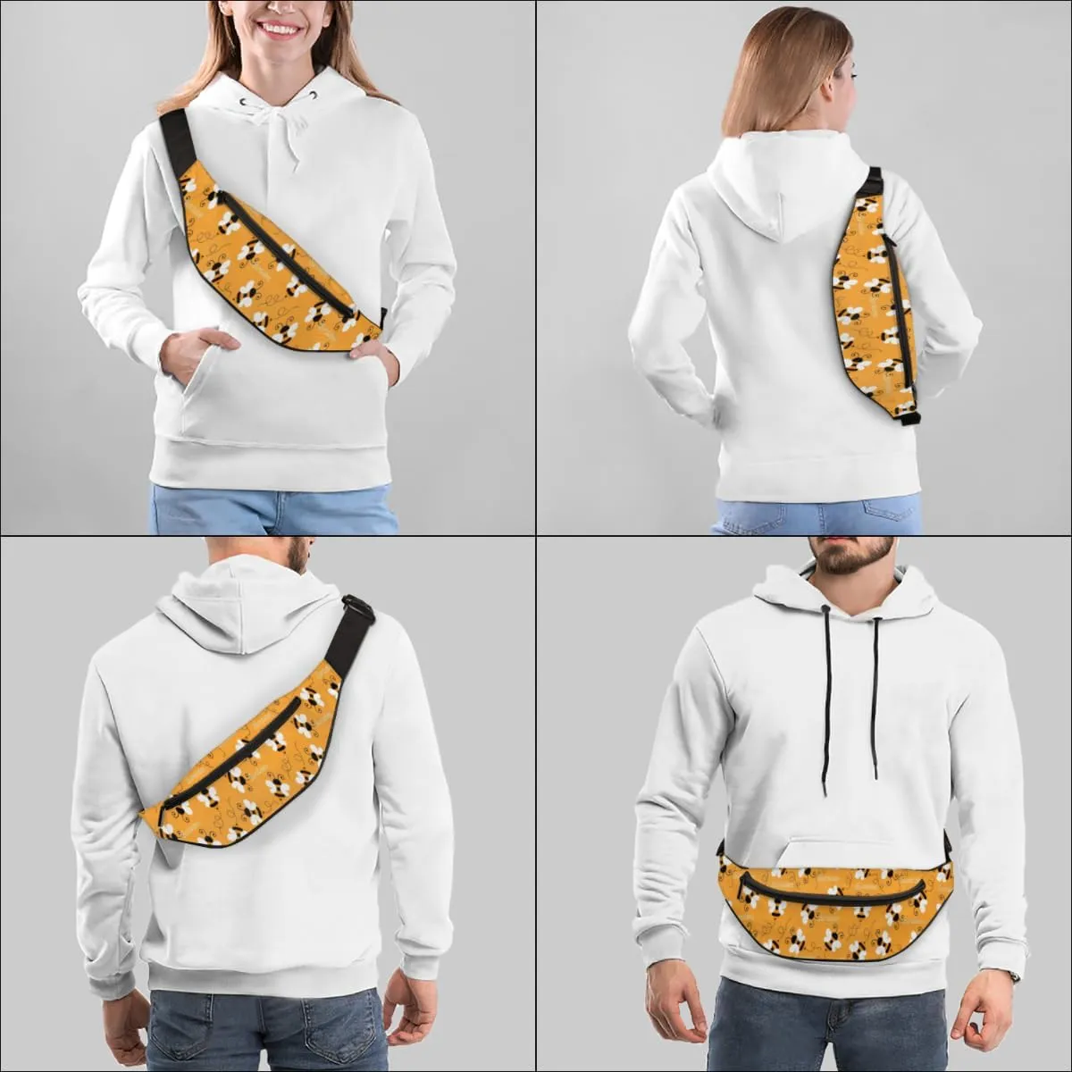 Fanny Pack for Women Men Cute Bumblebee Geometric Pattern Waist Pack Crossbody Bag with Adjustable Straps for Hiking Running Walking Travel Cycling