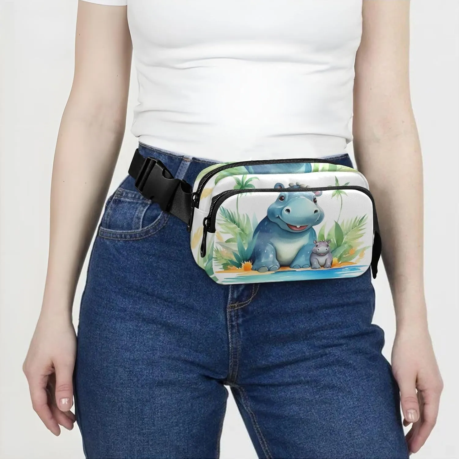 Fanny Pack for Women Men, Hippo Family Belt Bag Waist Pack Crossbody Bag Bum Bag with Adjustable Strap