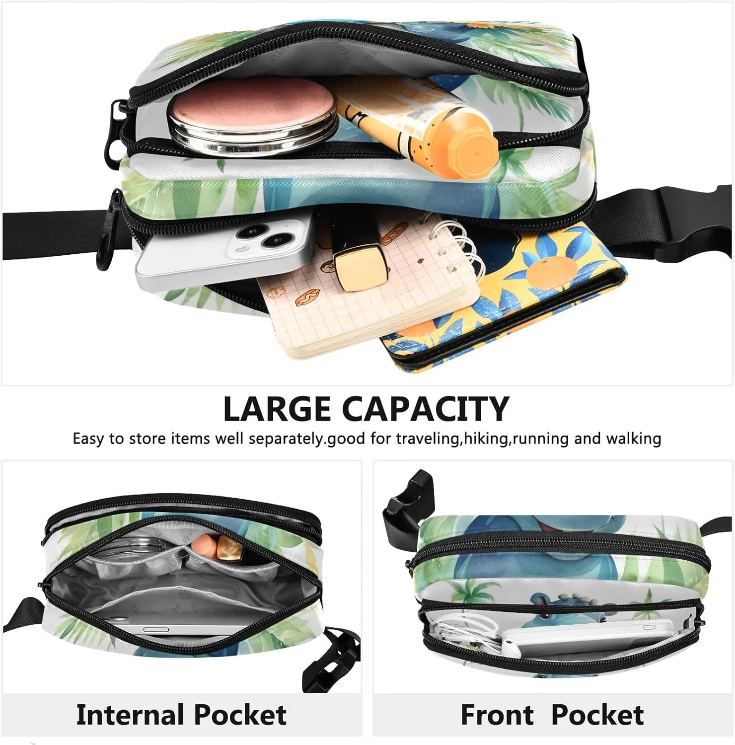 Fanny Pack for Women Men, Hippo Family Belt Bag Waist Pack Crossbody Bag Bum Bag with Adjustable Strap