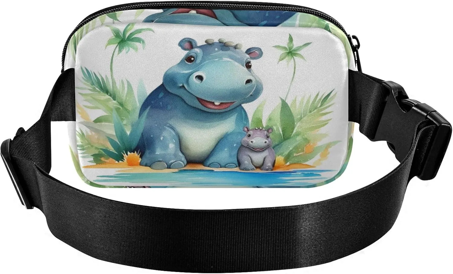 Fanny Pack for Women Men, Hippo Family Belt Bag Waist Pack Crossbody Bag Bum Bag with Adjustable Strap