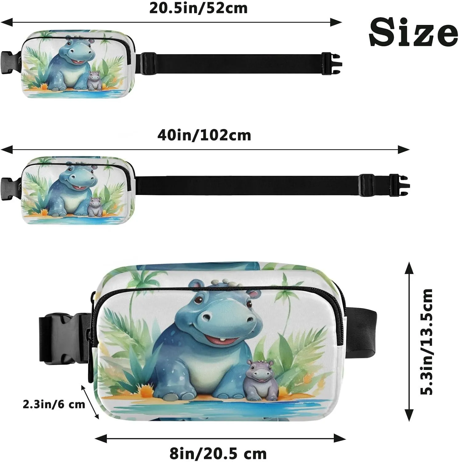 Fanny Pack for Women Men, Hippo Family Belt Bag Waist Pack Crossbody Bag Bum Bag with Adjustable Strap