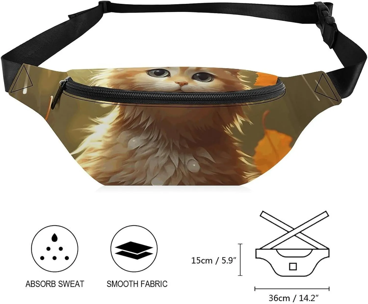 Fanny Pack for Women Men Leaves And Rain Waist Pack Adjustable Belt Bag for Workout Running Travelling Casual Waist Bag, 36*15cm, style-3-1