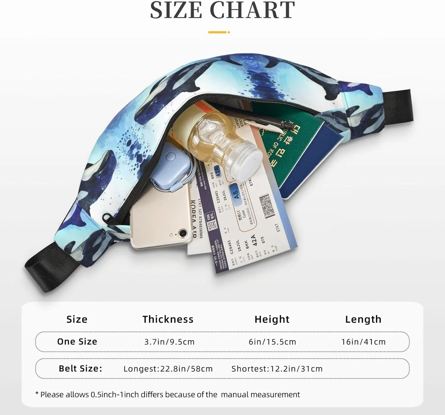 Fanny Pack for Women Men Orca Killer Whale Waist Bag Waterproof Belt Bag with Adjustable Strap