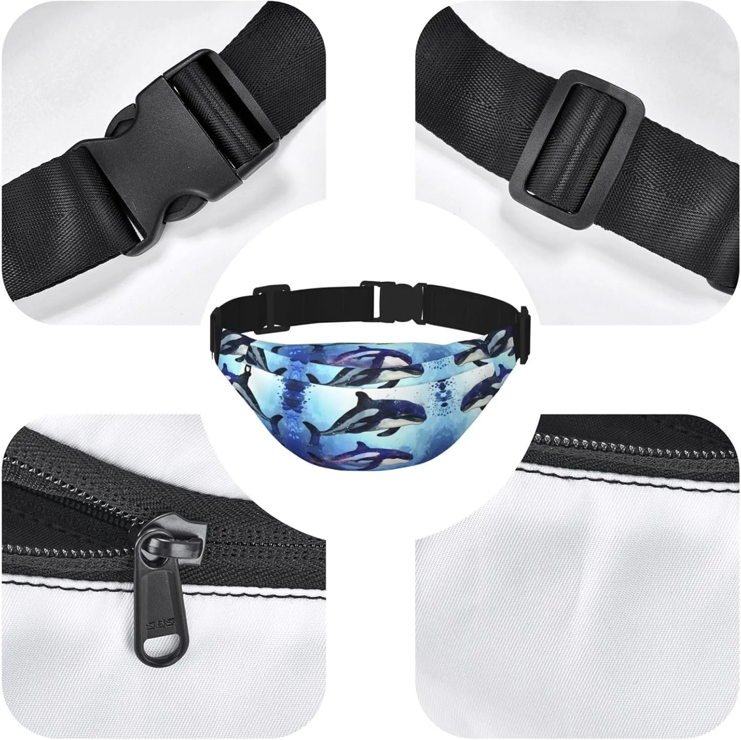 Fanny Pack for Women Men Orca Killer Whale Waist Bag Waterproof Belt Bag with Adjustable Strap