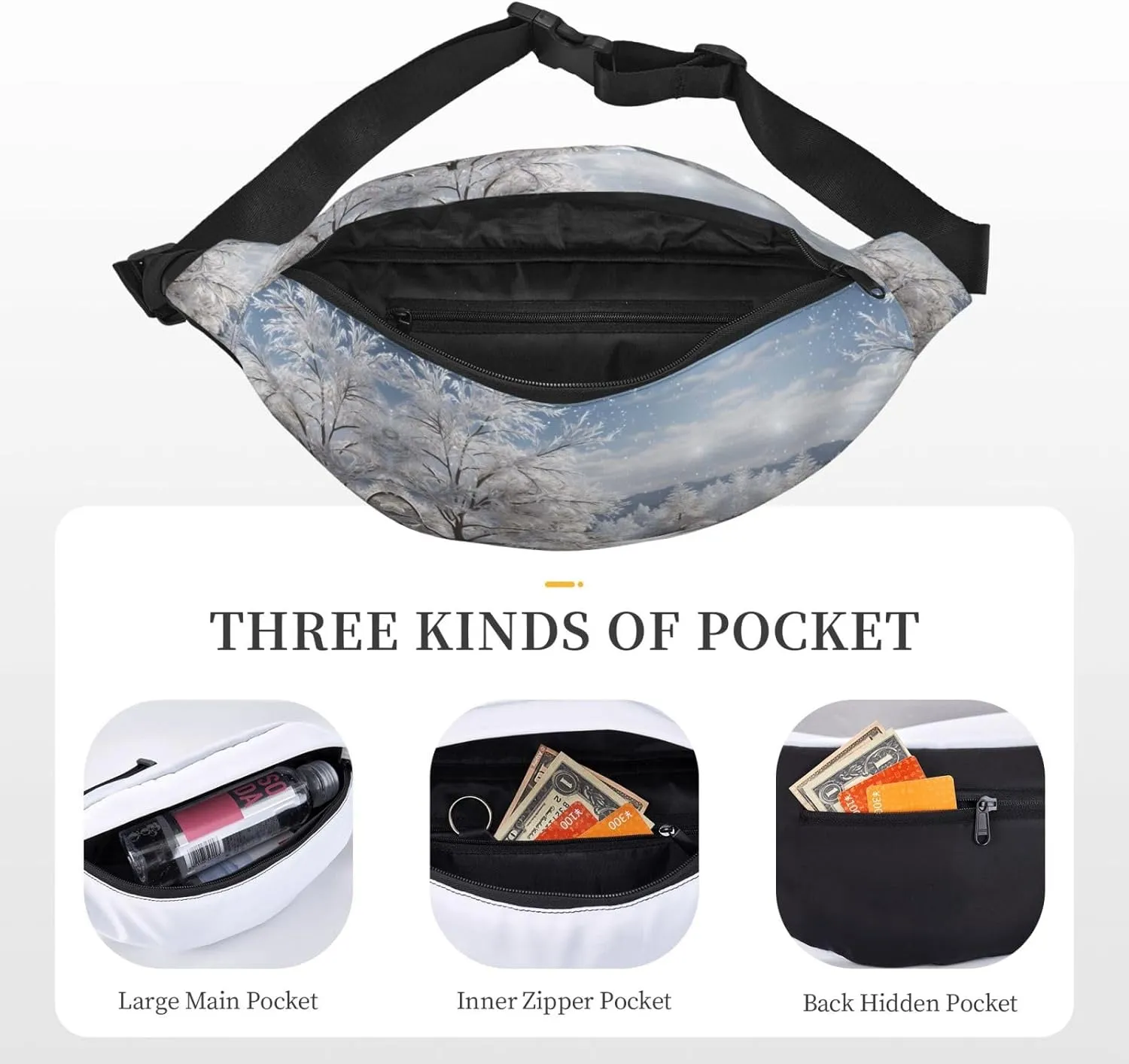 Fanny Pack for Women Men Snowflake Pine Tree Waist Bag Waterproof Belt Bag with Adjustable Strap