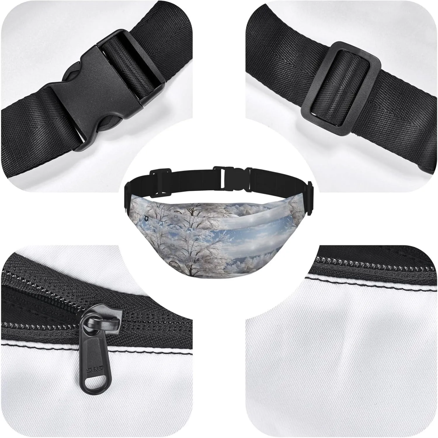 Fanny Pack for Women Men Snowflake Pine Tree Waist Bag Waterproof Belt Bag with Adjustable Strap