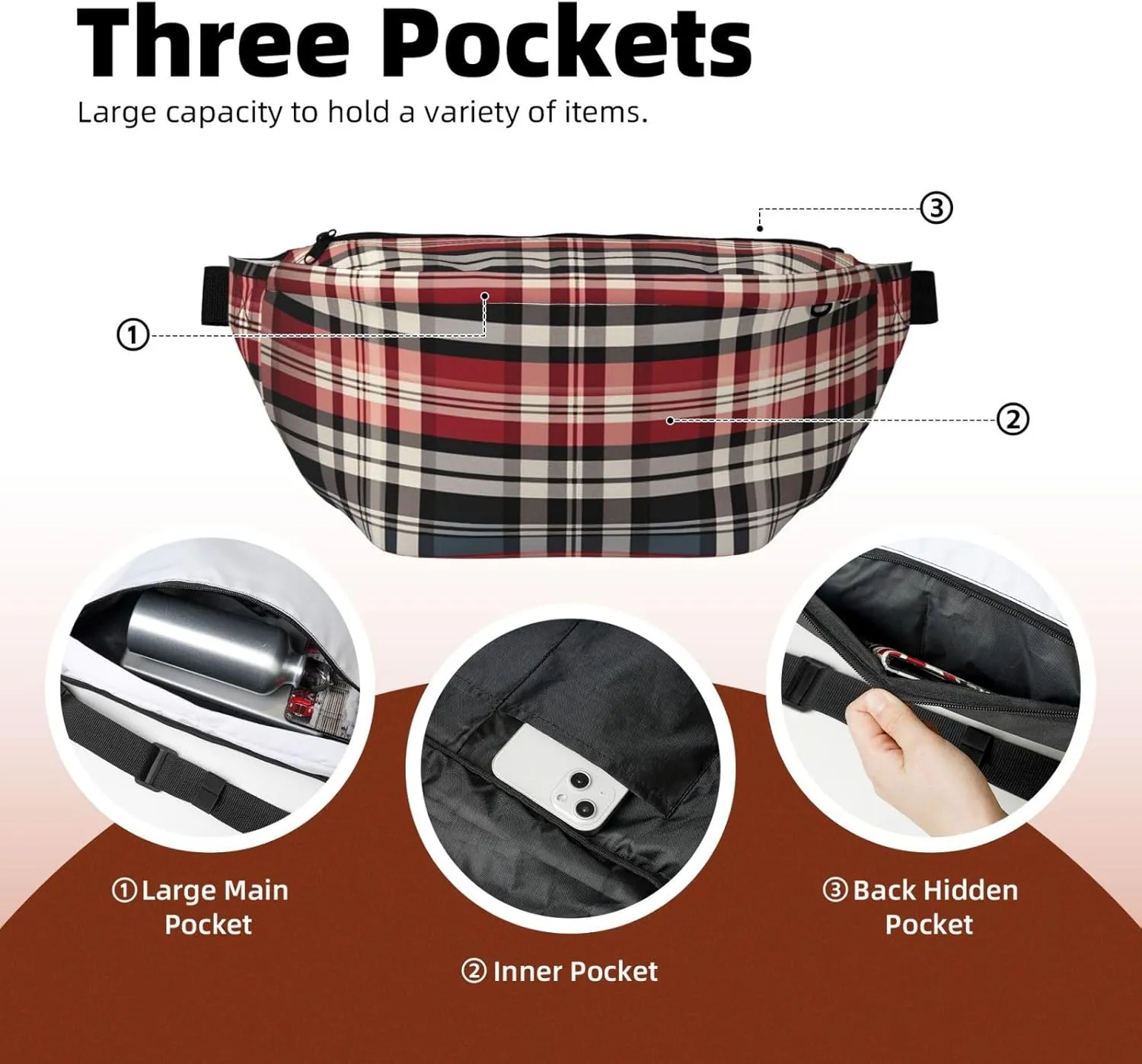 Fanny Pack for Women Men Waist Bag Waterproof Old Plaid Checkered Belt Bag with Adjustable Strap