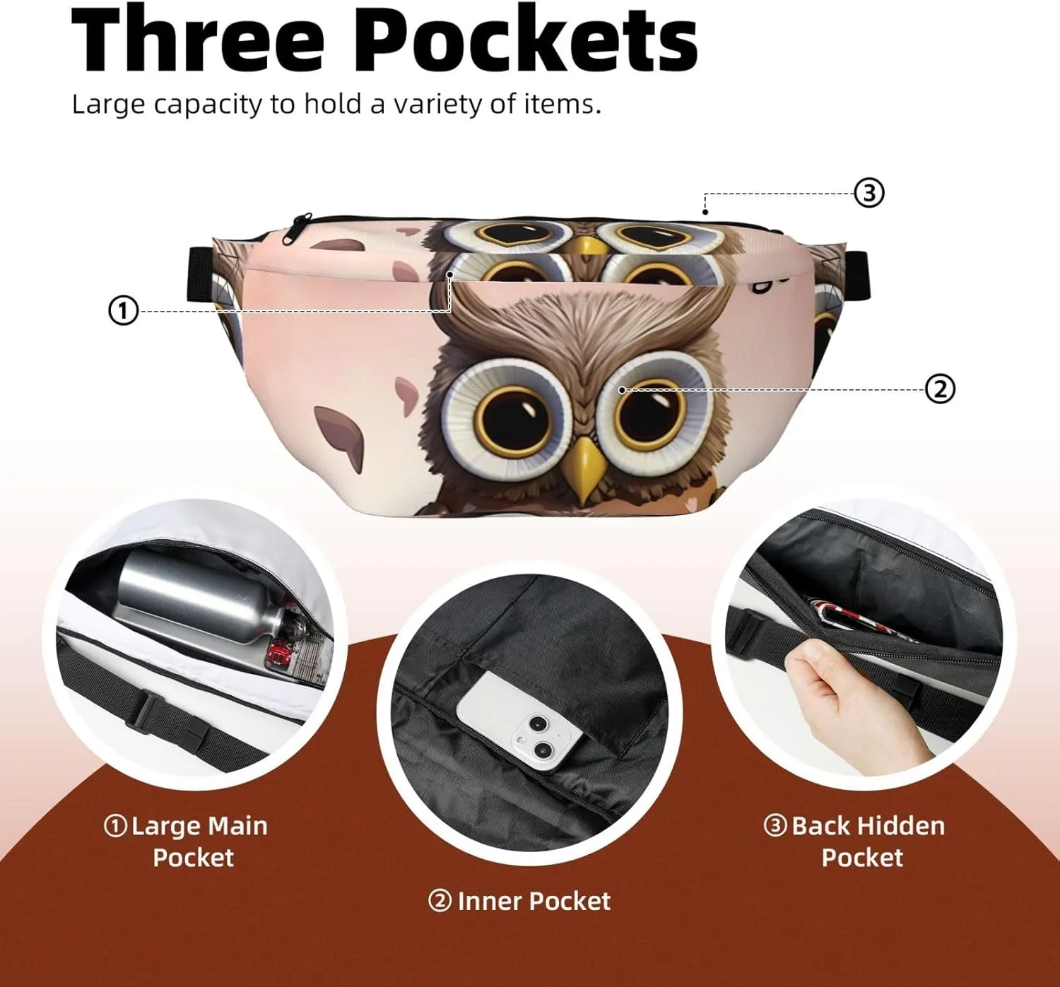Fanny Pack for Women Men Waist Bag Waterproof Owl Lover Belt Bag with Adjustable Strap