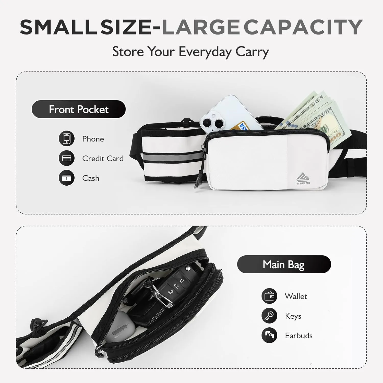 Fanny Pack for Women Men with Water Bottle Holder,Waist Bag for Hiking,Travel,Running,Dog Walking,Workout,Cycling (White)
