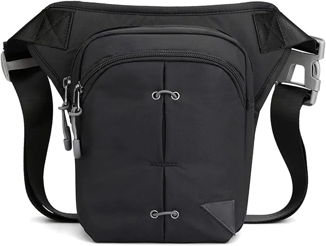 Fanny Pack Nylon Waist Bag Unisex Leg Bags， Waterproof Waistpack ，Motorcycle Travel Drop Belt Pouch， Shoulder Crossbody Bag Waist Pack(Black)