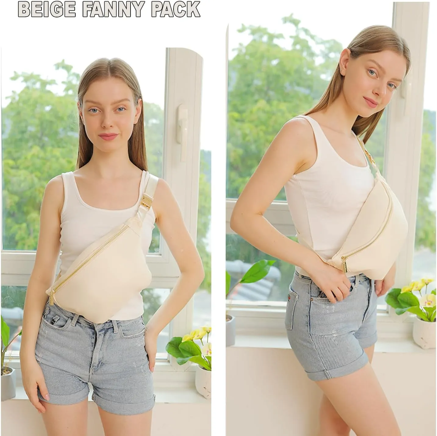 Fanny Pack Nylon Waist Pack for Women Men Crossbody Bag Everywhere Belt Bag (Beige)