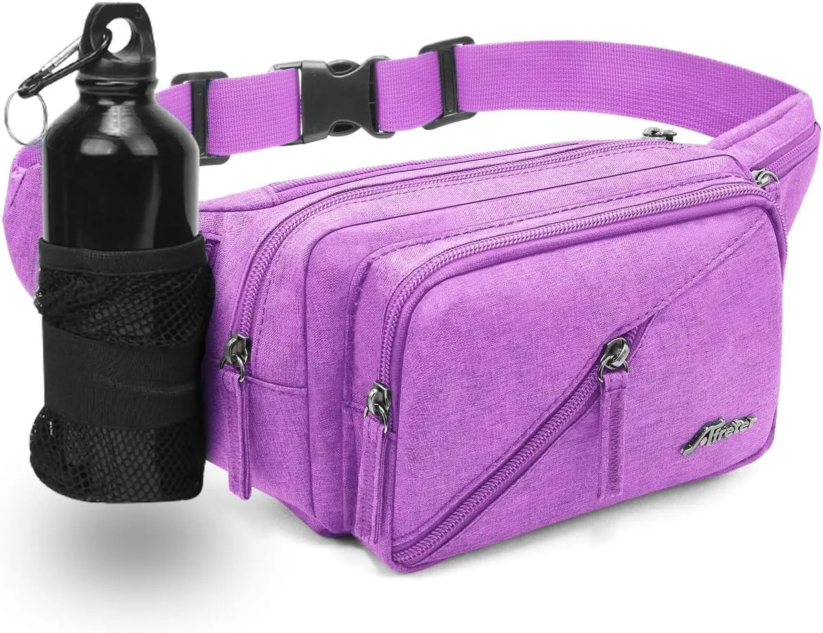 Fanny Pack Waterproof Waist Bag Pack Men Women Hip Bum Bag With Water Bottle Holder Adjustable Strap Suitable For Outdoors Workout Traveling Hiking Cycling Dog Walking Pouch Bag(Purple)