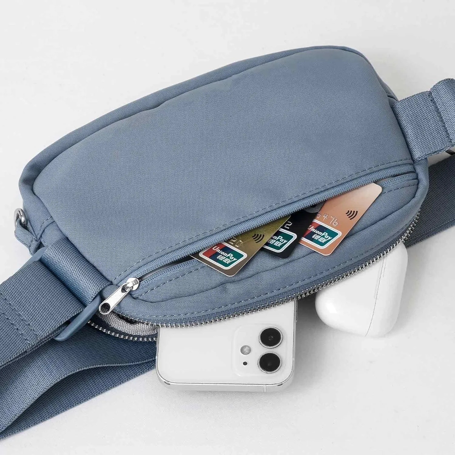 Fanny Pack with Anti Theft for Women Men, Unisex Small Crossbody Belt Bag for Traveling Hiking Running Workout, Everywhere Waist Bag Pack with Adjustable Strap-Haze Blue