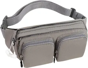 Fanny Packs For Women & Men, Large Waist Bag Hip Bum Crossbody Bag with 5-Zipper Pockets for Outdoors Workout Traveling Casual Running Hiking Cycling Dog Walking (Gray)