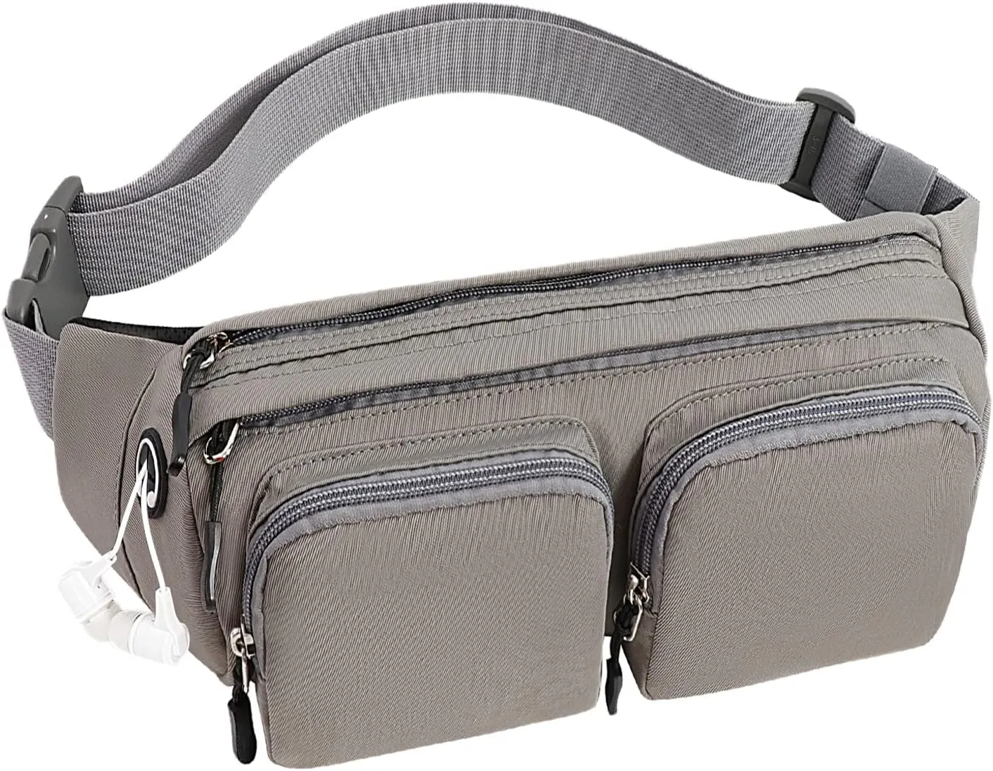 Fanny Packs For Women & Men, Large Waist Bag Hip Bum Crossbody Bag with 5-Zipper Pockets for Outdoors Workout Traveling Casual Running Hiking Cycling Dog Walking (Gray)