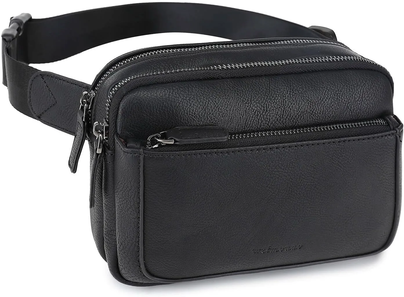 Fanny Packs for Women, Leather Vegan Belt Bag Crossbody Waist Bag Adjustable Strap, Large Fashion Everywhere Belt Bag, Black
