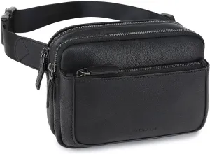 Fanny Packs for Women, Leather Vegan Belt Bag Crossbody Waist Bag Adjustable Strap, Large Fashion Everywhere Belt Bag, Black