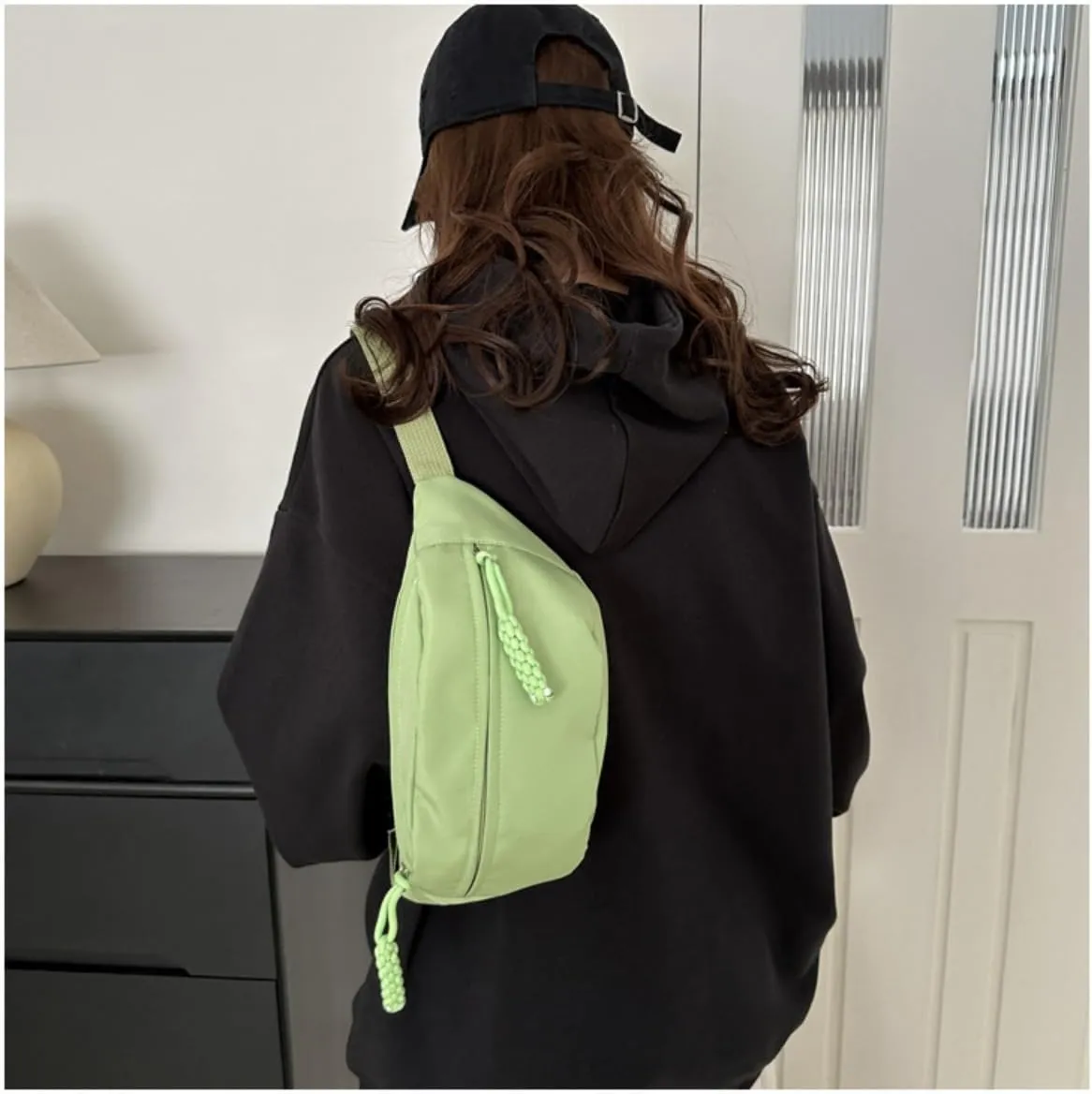 Fanny Packs for Women Men, Fashionable Waist Bags Waterproof Small Crossbody Belt Bag Bum Bag with Adjustable Strap for Outdoor Running, Hiking, Walking and Travel Black (Green)