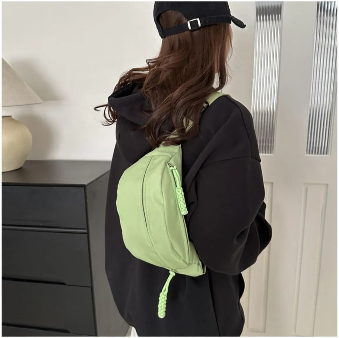 Fanny Packs for Women Men, Fashionable Waist Bags Waterproof Small Crossbody Belt Bag Bum Bag with Adjustable Strap for Outdoor Running, Hiking, Walking and Travel Black (Green)