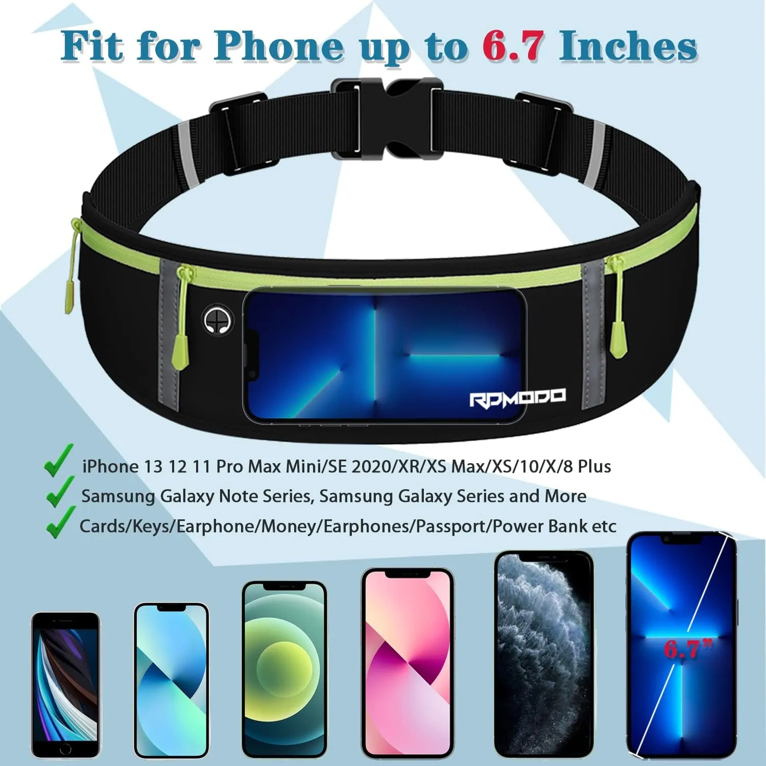 Fanny Packs for Women Men, Running Belt Waist Bag, Waterproof Running Phone Holder Slim Plus Size Adjustable Money Belt Running Pouch for iPhone 16 15 14 13 12 Pro Max Xr SE Samsung Galaxy Note