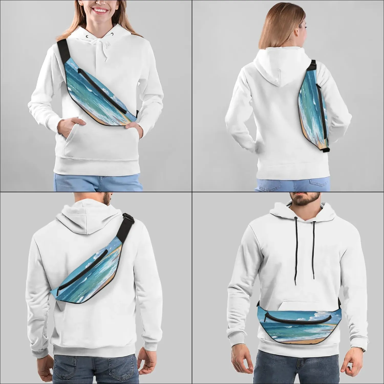 Fanny Packs for Women Men Sling Bag Crossbody Bags Men Waist Bag Beach Landscape Fanny Pack for Women Belt Bag for Travel Hiking Running