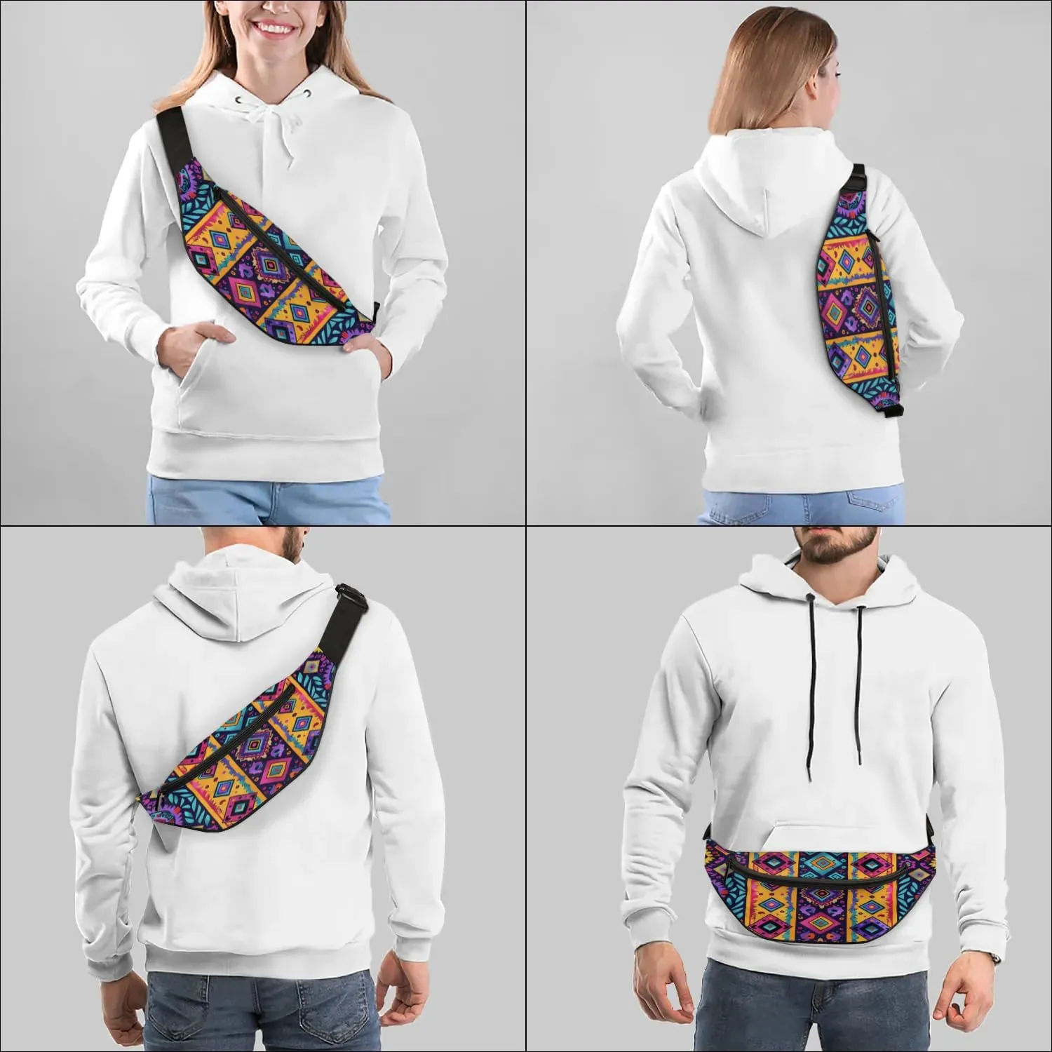 Fanny Packs for Women Men Sling Bag Crossbody Bags Men Waist Bag Colorful Aztec Pattern Fanny Pack for Women Belt Bag for Travel Hiking Running