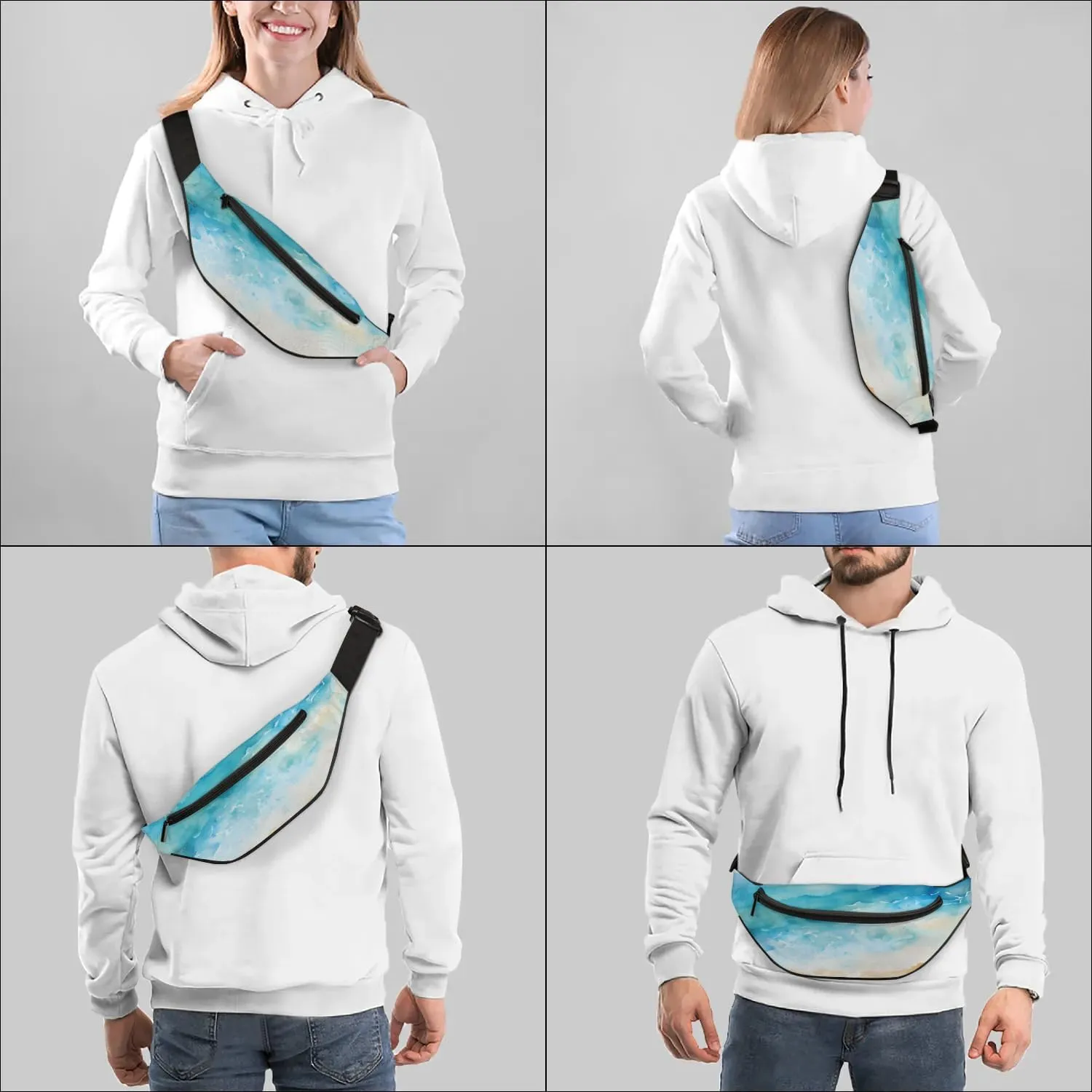 Fanny Packs for Women Men Sling Bag Crossbody Bags Men Waist Bag Ocean Beach Waves Fanny Pack for Women Belt Bag for Travel Hiking Running