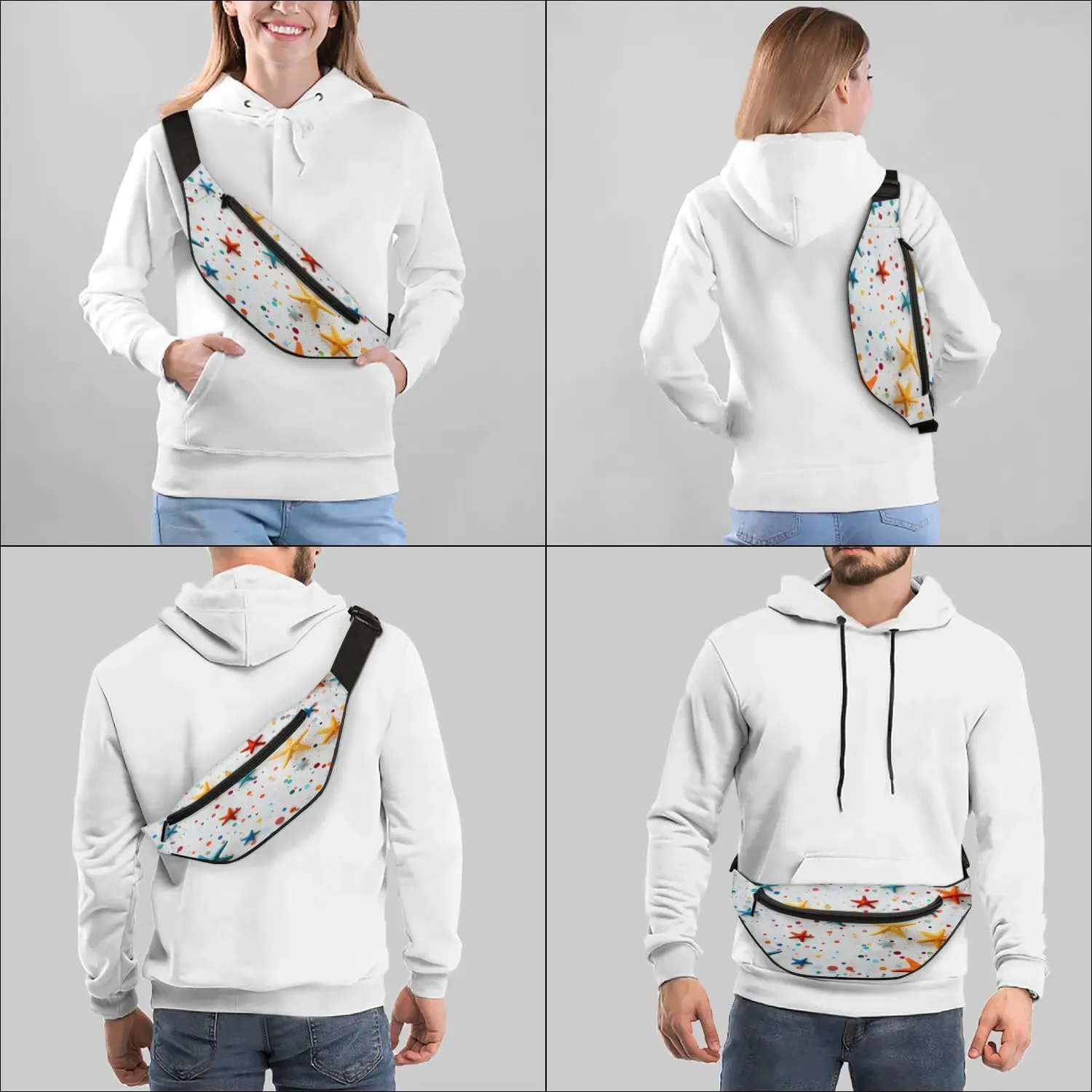 Fanny Packs for Women Men Sling Bag Crossbody Bags Men Waist Bag Pattern Starfish Colorful Fanny Pack for Women Belt Bag for Travel Hiking Running