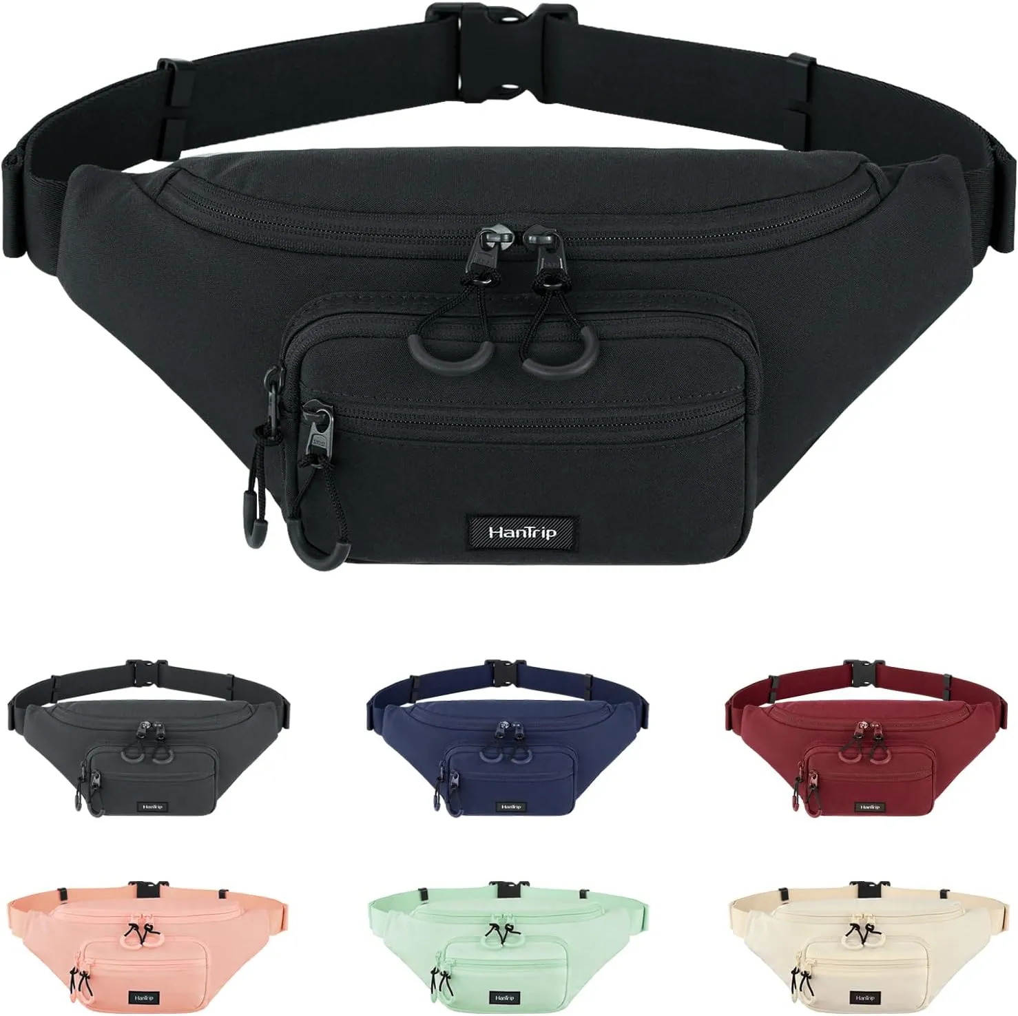 Fanny Packs for Women Men, Small Travel Fanny Pack Lightweight Crossbody Waist Bag Large Capacity, Water Resistant Belt Bags with Adjustable Strap for Hiking, Cycling (Black)
