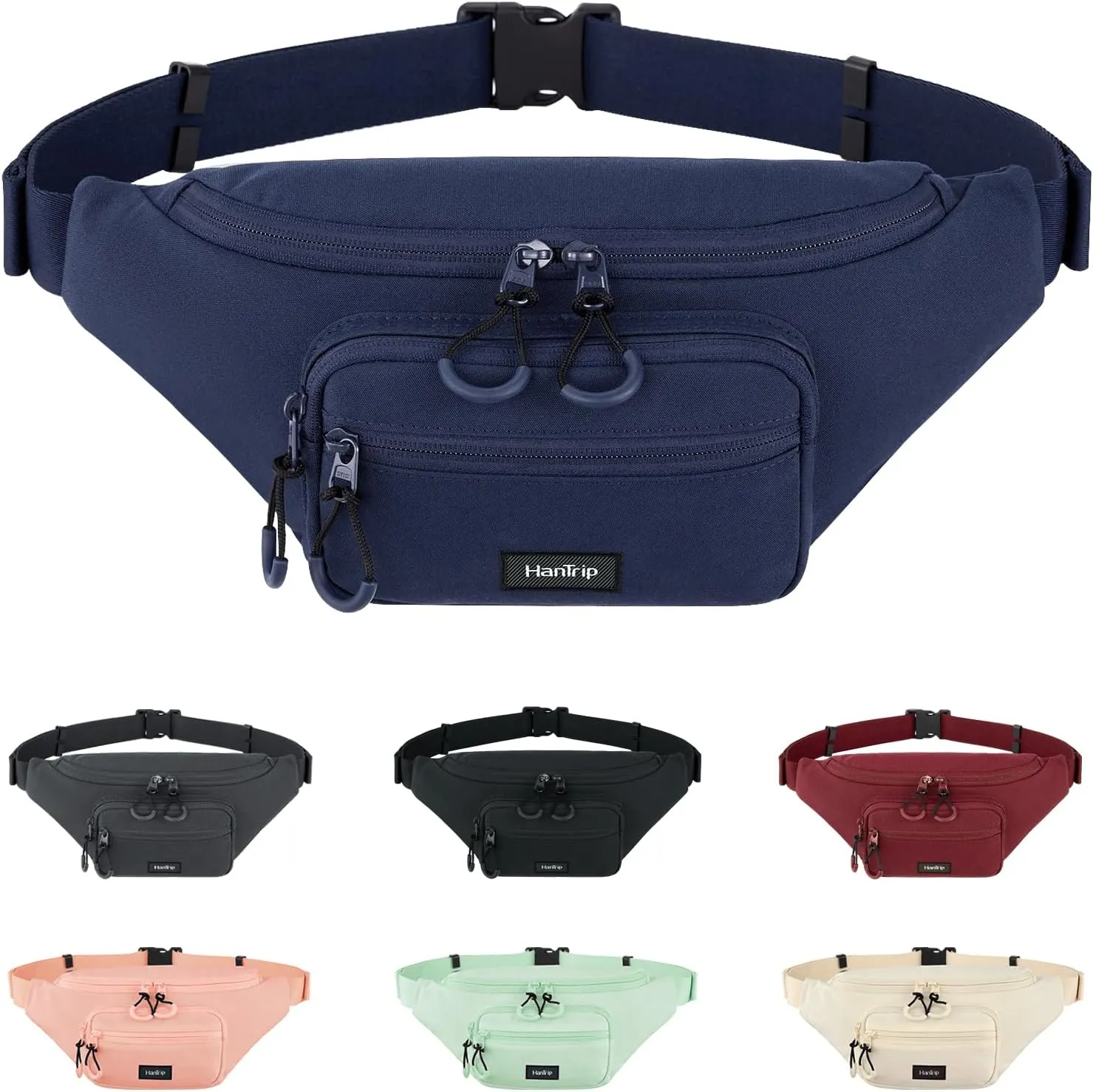 Fanny Packs for Women Men, Small Travel Fanny Pack Lightweight Crossbody Waist Bag Large Capacity, Water Resistant Belt Bags with Adjustable Strap for Hiking, Cycling (Navy Blue)