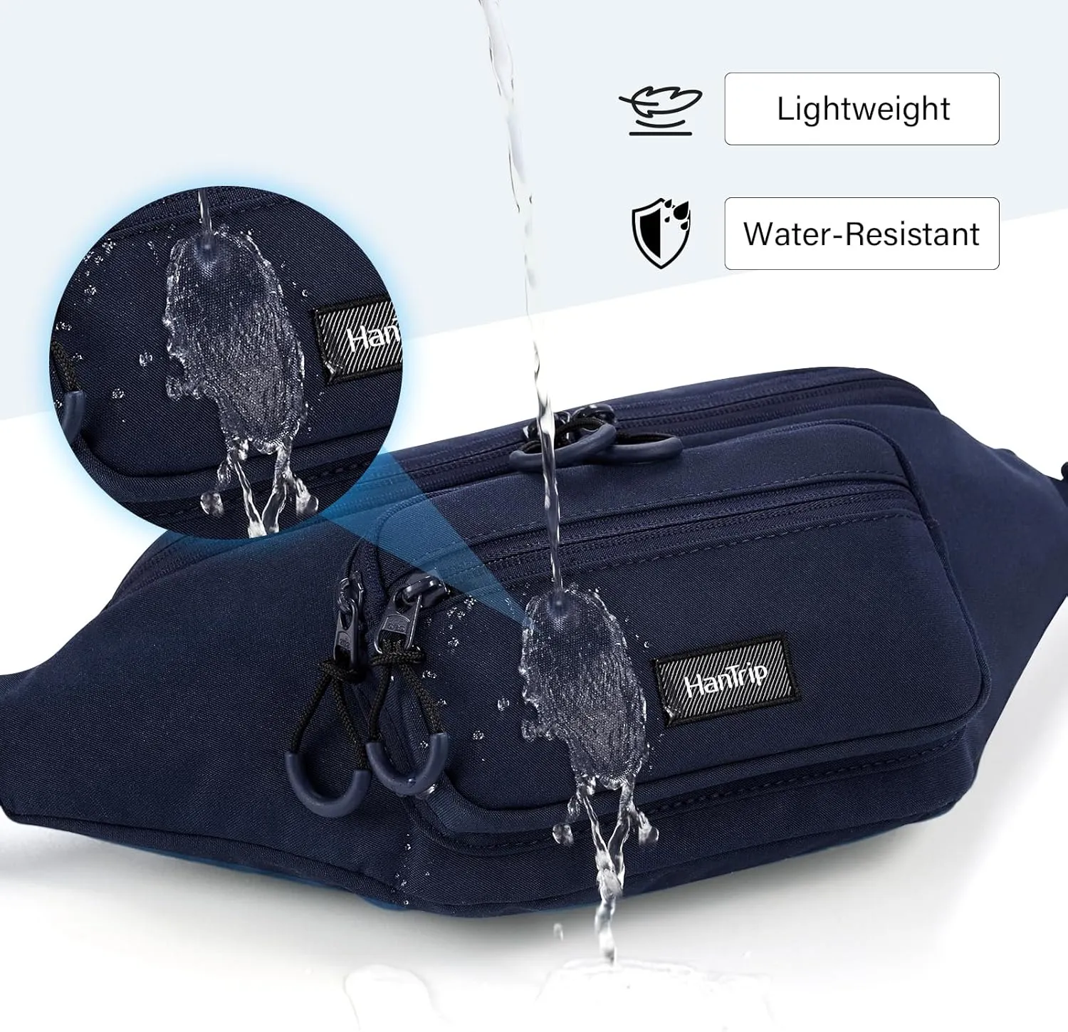 Fanny Packs for Women Men, Small Travel Fanny Pack Lightweight Crossbody Waist Bag Large Capacity, Water Resistant Belt Bags with Adjustable Strap for Hiking, Cycling (Navy Blue)
