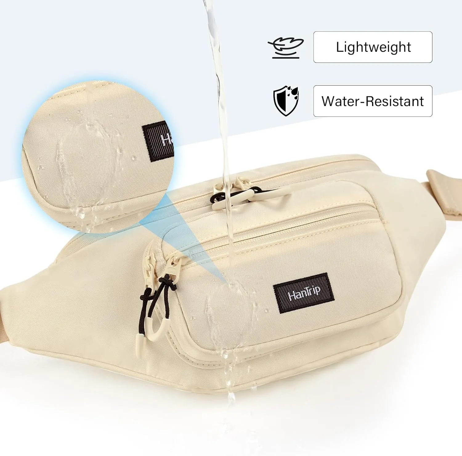 Fanny Packs for Women Men, Small Travel Fanny Pack Lightweight Crossbody Waist Bag Large Capacity, Water Resistant Belt Bags with Adjustable Strap for Hiking, Cycling (Offwhite)