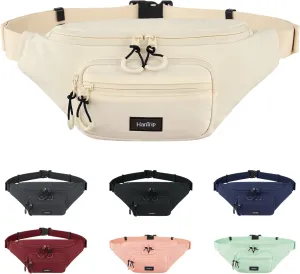 Fanny Packs for Women Men, Small Travel Fanny Pack Lightweight Crossbody Waist Bag Large Capacity, Water Resistant Belt Bags with Adjustable Strap for Hiking, Cycling (Offwhite)