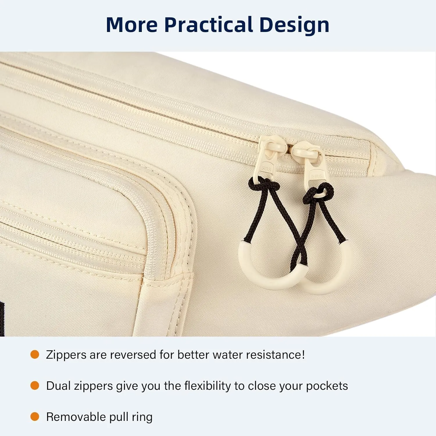 Fanny Packs for Women Men, Small Travel Fanny Pack Lightweight Crossbody Waist Bag Large Capacity, Water Resistant Belt Bags with Adjustable Strap for Hiking, Cycling (Offwhite)
