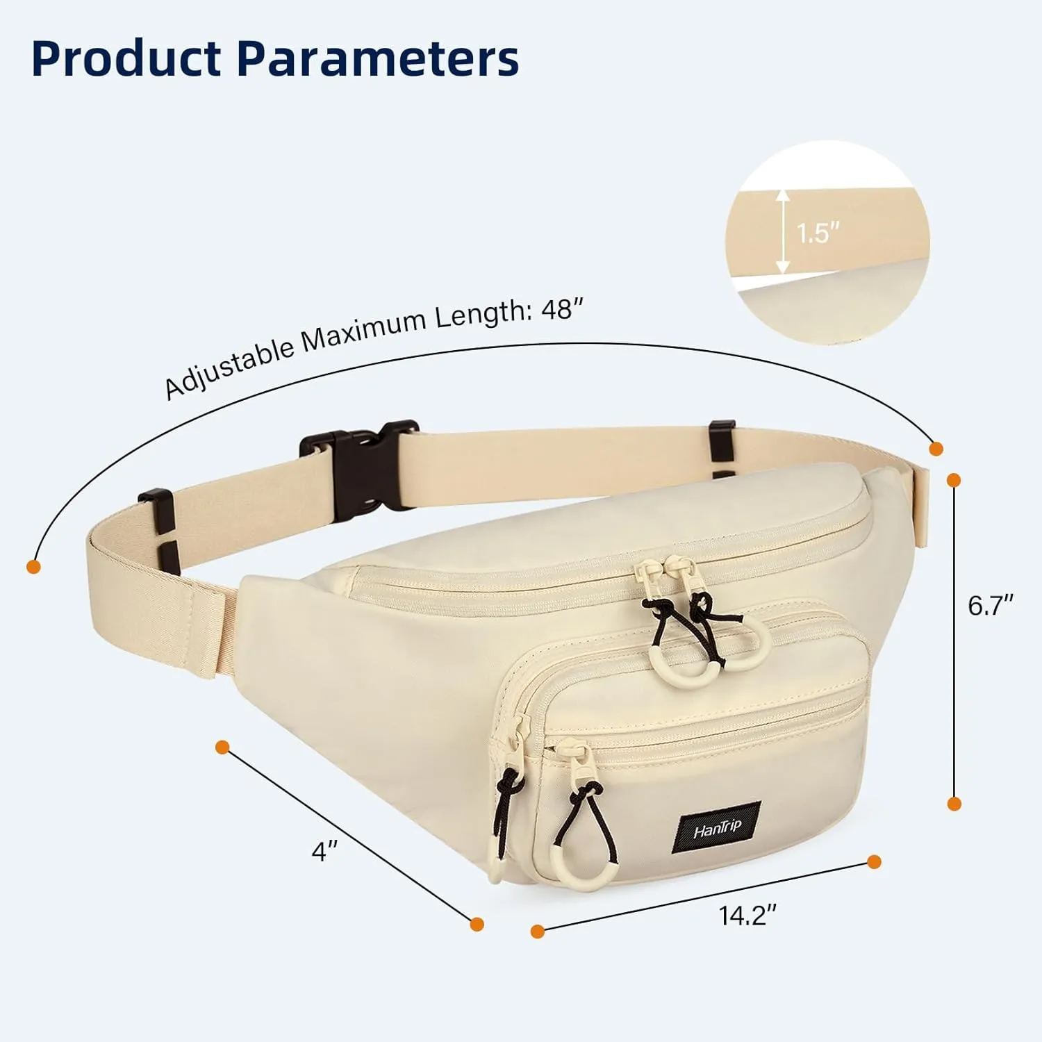 Fanny Packs for Women Men, Small Travel Fanny Pack Lightweight Crossbody Waist Bag Large Capacity, Water Resistant Belt Bags with Adjustable Strap for Hiking, Cycling (Offwhite)