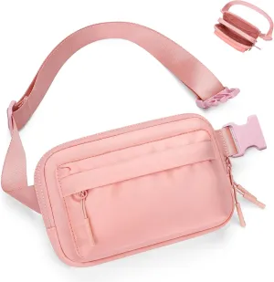 Fanny Packs for Women Men,Belt Bag,Waterproof Crossbody Bag with 4 Zipper Pockets,Fashion Waist Packs with Adjustable Strap for Workout/Running/Yoga/Shopping/Hiking,Pink