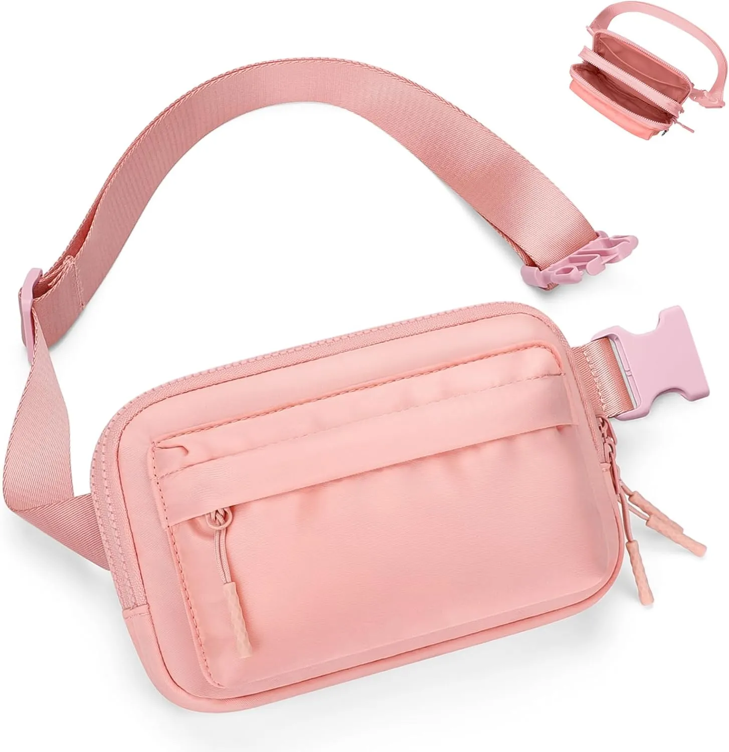 Fanny Packs for Women Men,Belt Bag,Waterproof Crossbody Bag with 4 Zipper Pockets,Fashion Waist Packs with Adjustable Strap for Workout/Running/Yoga/Shopping/Hiking,Pink